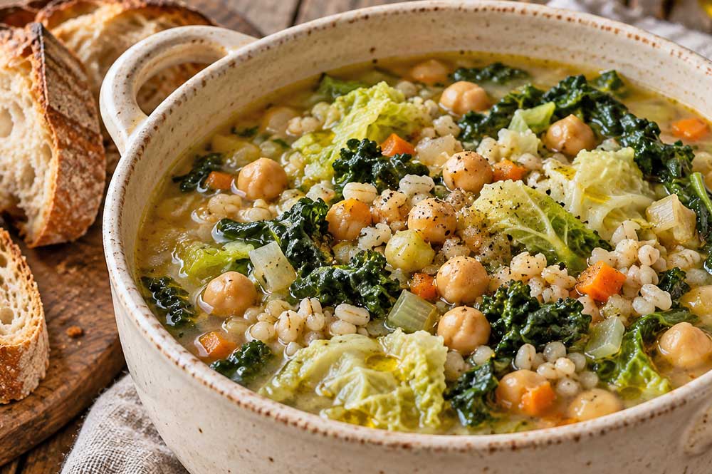Zuppa di ceci, cavoli e orzo