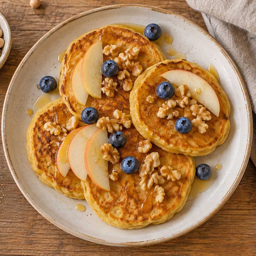 Pancake di ceci preparati con farina di ceci fatta in casa