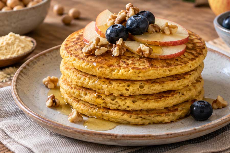 Pancake di ceci preparati con farina di ceci fatta in casa