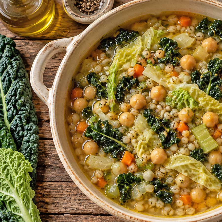 Zuppa di ceci, cavoli e orzo